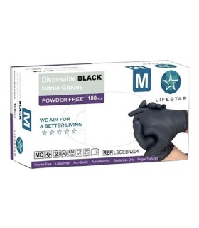 Gants en nitrile Lifestar noirs sans poudre, taille M