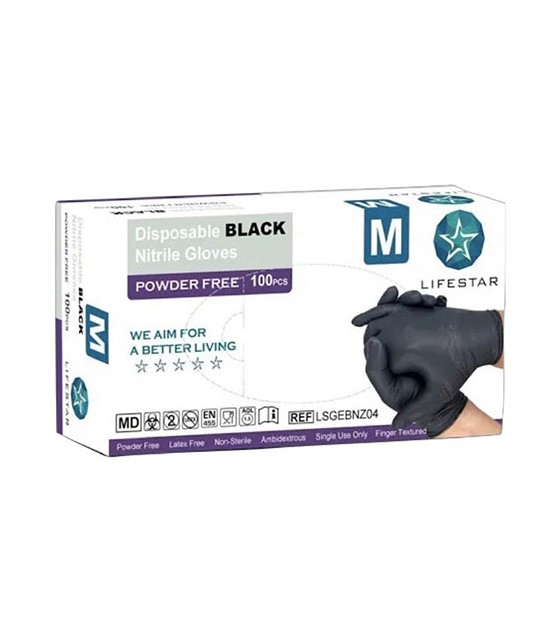 Gants en nitrile Lifestar noirs sans poudre, taille M